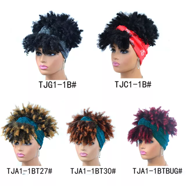 Short Afro Curly Hair Headband Wigs for Women High Puff Head Wrap Wigs with Bang