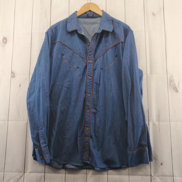 COOFANDY Shirt Mens XXL Button Down Chambray Denim Faux Leather Embroidered