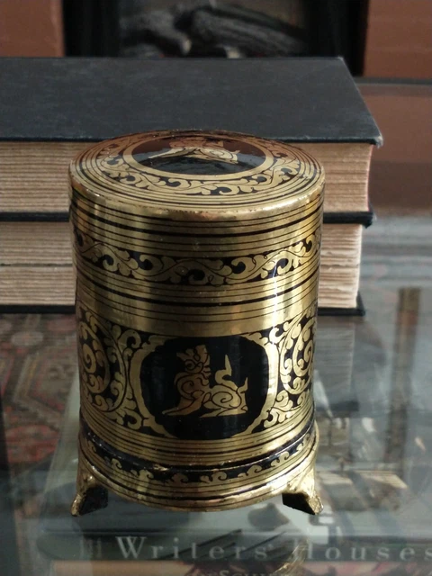 Antique Burmese Black & Gold Lacquer Betel Nut Cigarette Box Vtg Myanmar Shwezar 18