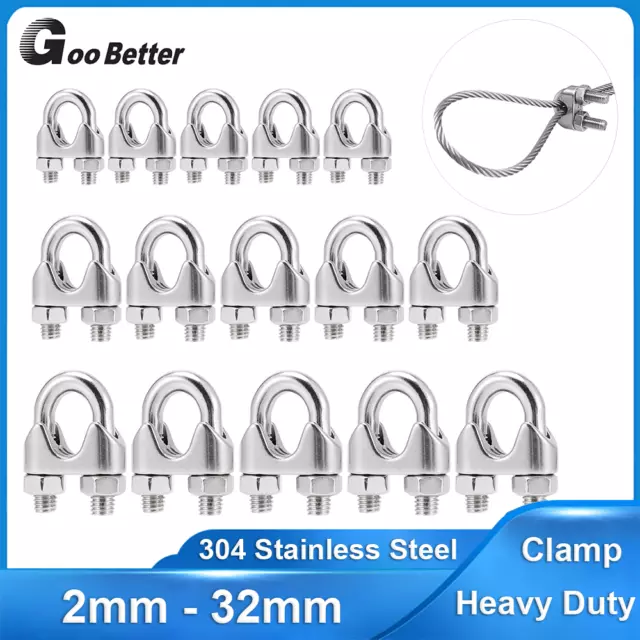 304 Stainless Steel Cable Clamps U-Bolts Wire Rope Clamps Clips U Bolts 2mm-32mm