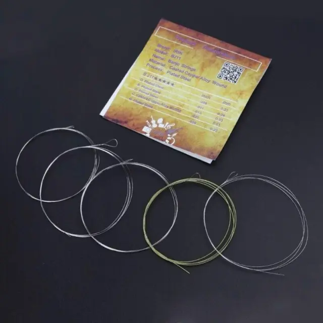 5 String Set Stainless Steel Core Copper Alloy Wound Banjo Strings - Pro Quality