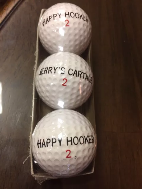 3 NEW 'HAPPY HOOKER' Golf Balls - Sealed in Wrapper