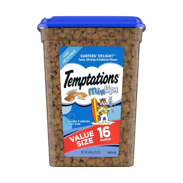 TEMPTATIONS MIXUPS golosinas crujientes y suaves para gatos sabor delicioso para surfistas, atún...