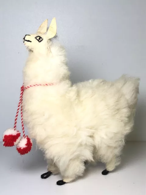 Alpaca Llama Handmade Toy Figurine Real Fur Wool Leather Vintage Souvenir Peru