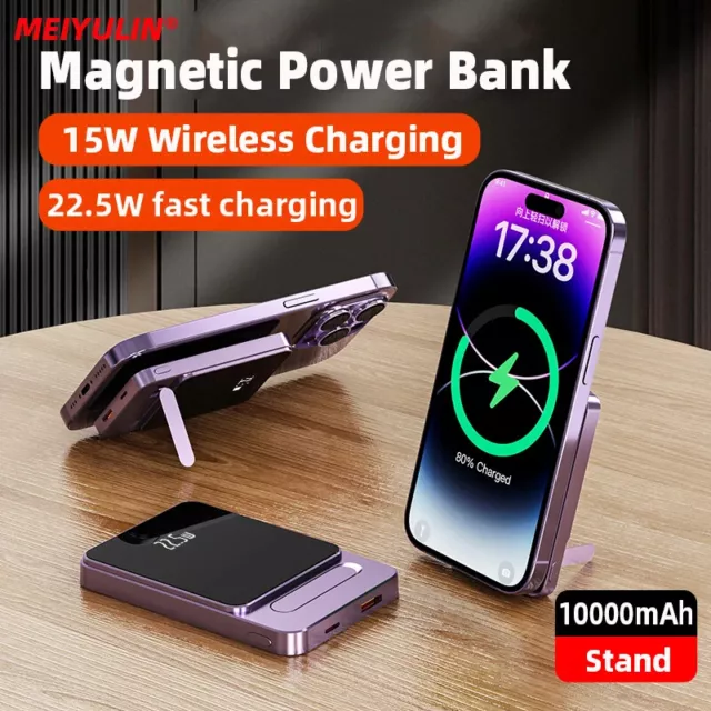 10000mAh Magnetic Wireless Power Bank With Stand Portable USB C 20W Fast Charger