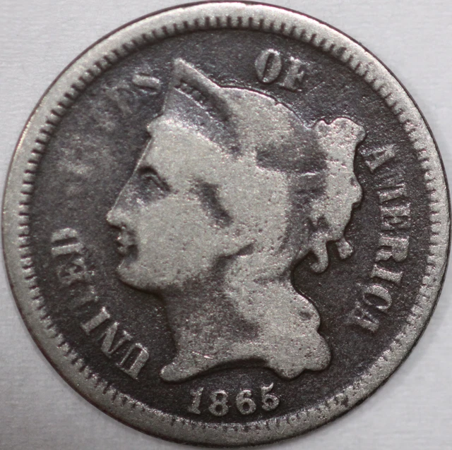 1865-P Three Cent Piece, Copper/Nickel. Over 100 years old [SN01]