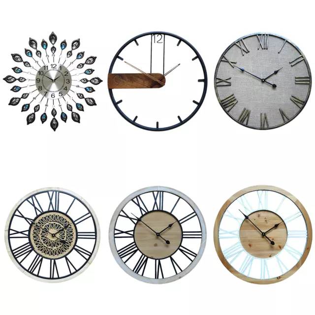 Metal Roman Wood Wall Clock Large Modern Linen Home Decor Art Luxury Silent