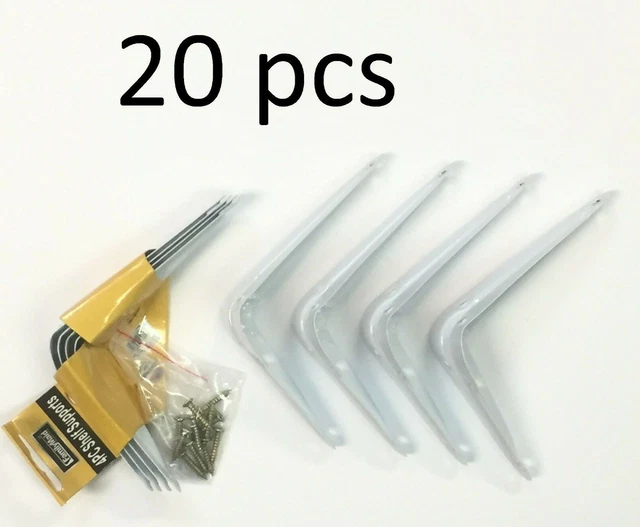 20 pcs White Enamel Shelf Brackets Angled Metal Shelving Support Arms 3" x 4"