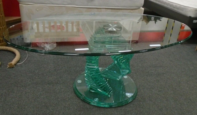 GLASS SPIRAL STAIRCASE Effect Design Base Oval Coffee Table 45cm