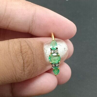 Natural Emerald Ring, Rose cut Diamond Handmade Design 14k Solid gold Rings