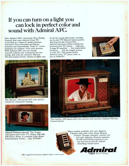 1966 Admiral Television Vintage Print Ad TV On Solid State Color Sonar Remote
