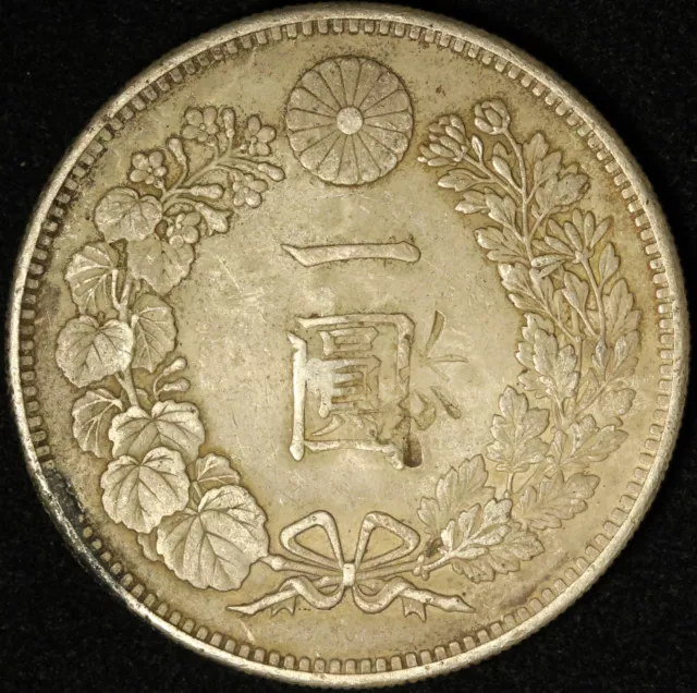 1892 (Meiji 25) Japan 1 Yen - Silver with Countermarks - Free Shipping USA