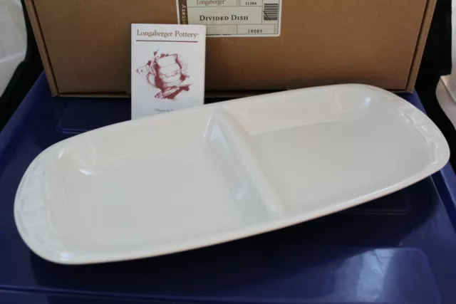 Longaberger Heirloom Ivory Divided Pottery Dish MADE IN USA! #31204 - NEW