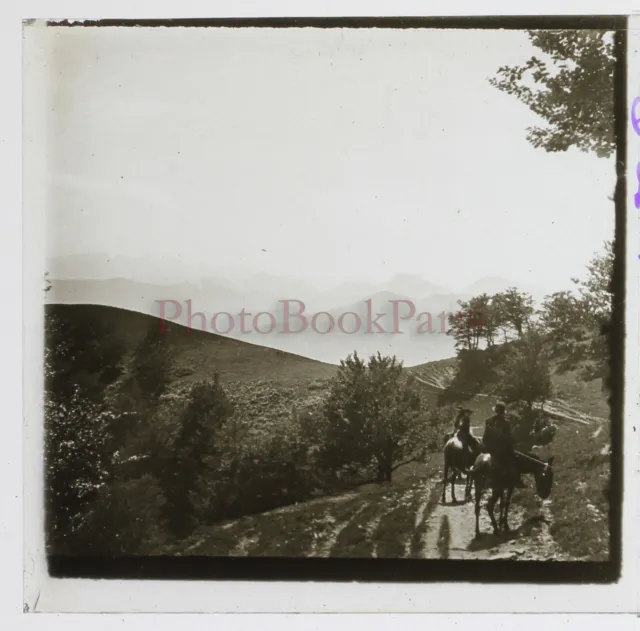 Montagne Iraty Les Pyrénées 1924 Photo Stereo Plaque de verre Vintage Cassée