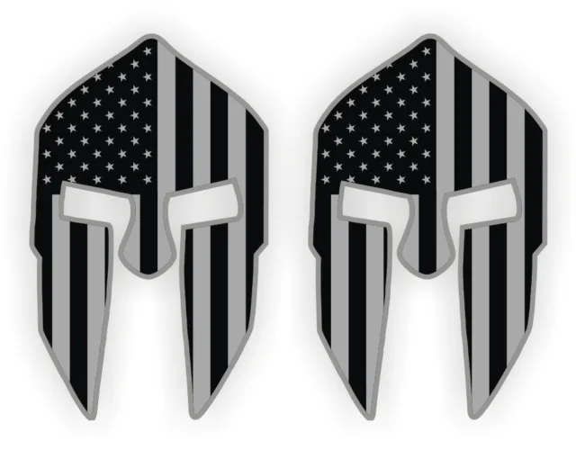 (2) Spartan Helmet Stealthy Black Ops American Flags Hard Hat Decals | Stickers