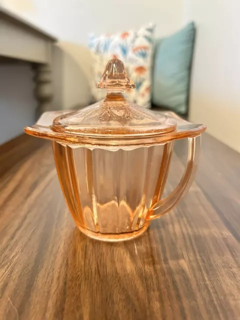 Jeanette Adam Pink Depression Glass Sugar Bowl From The 1930s