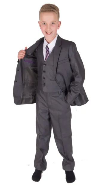 Boys Formal Grey Suits Wedding PageBoy Party Prom 5 Piece Suit 2-15 Years