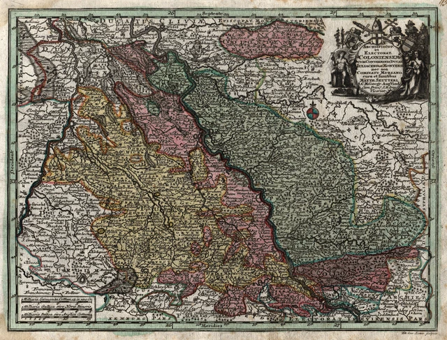 COLOGNE LISTE DES Archevêques De Original Gravure sur Cuivre Landkarte