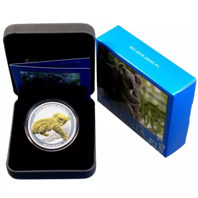 Australia 1 Dollar 2012 St Koala Onza 1 Onza Plata Estuche Dorado Certificado
