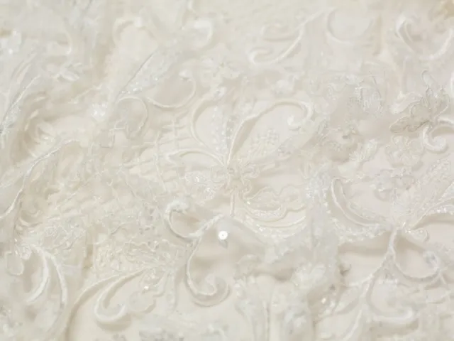 Minerva Zoey Beaded Lace Fabric Ivory - per metre