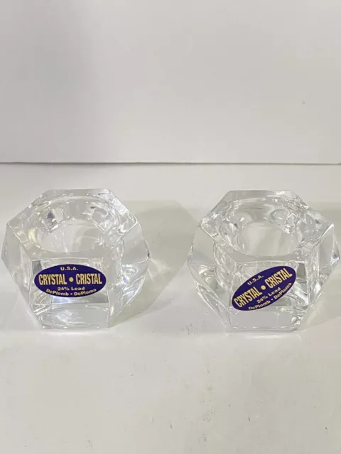 DePlomb Lead Crystal Candle Holders 25% Lead Made in USA Set of 2 DePlome