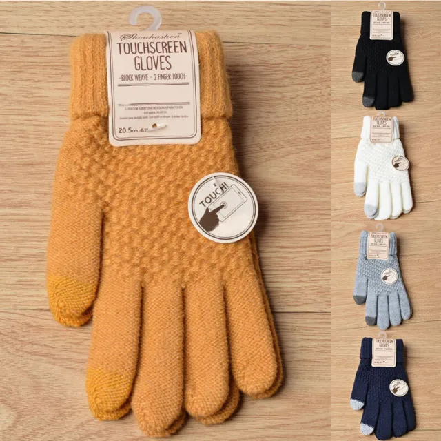 Guanti donna uomo caldi lavorati a maglia dita piene pugni touchscreen Winte↑