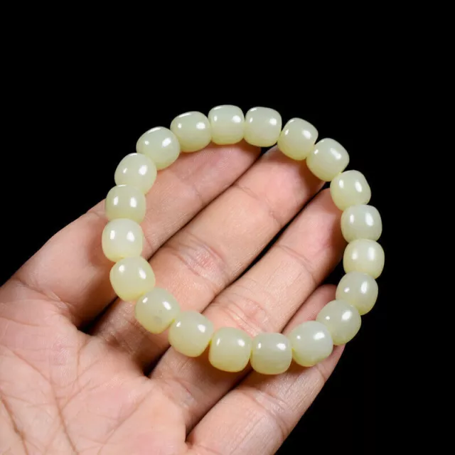 35g Chinese Natural Hetian Jade Hand-carved bead statue Bracelet 3