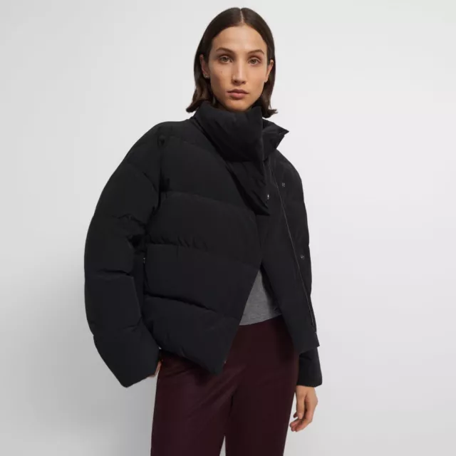 Theory Offset Puffer Down Jacket in Black Size Medium M