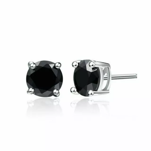 2 ct. Black Onyx Round Stud Earrings in Solid Sterling Silver AAA+++