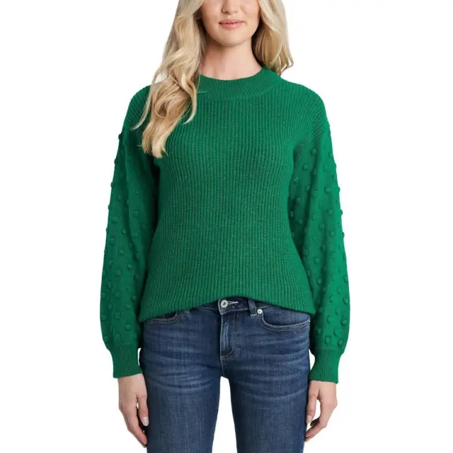 CeCe Womens Green Ribbed Polka Dot Shirt Pullover Sweater Top XL BHFO 4972