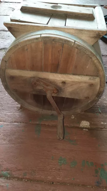 Vintage Wood Butter Churn Primitive RCW Anchor Trademark 14x12x16in