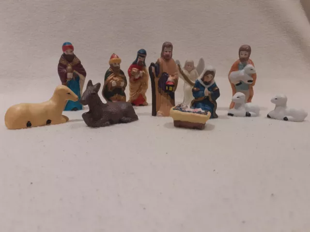 12x Pottery Hand Painted Christmas Decorations Nativity Scene Figurines