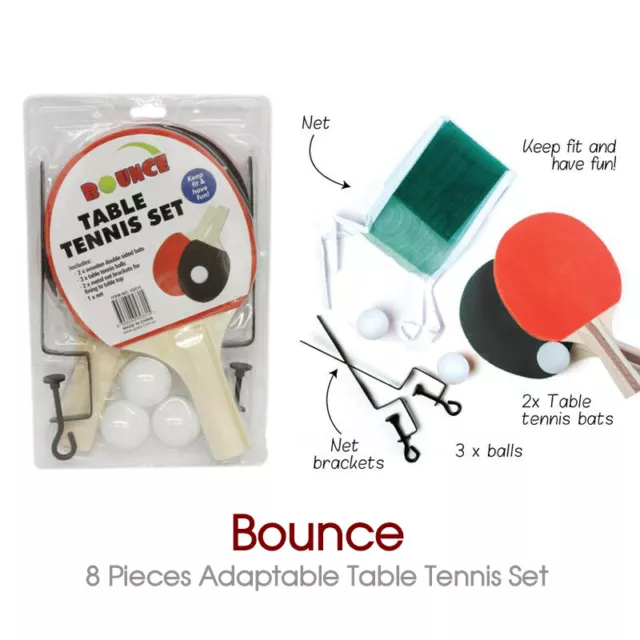 8pcs Table Tennis Kit Ping Pong Set Net Rack 2 Bats Portable 3 Balls Au Stock