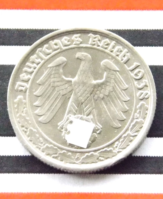 GERMAN Coin 50 REICHSPFENNIG 1938 A Nickel SWASTIKA 3RD REICH WW2 +RARE+ Pfennig