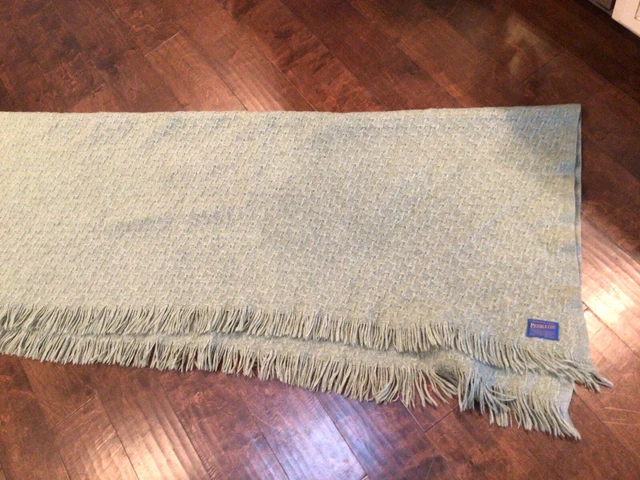 Vintage Pendleton Wool Fringe Throw Blanket Green Approximately 50"x60"