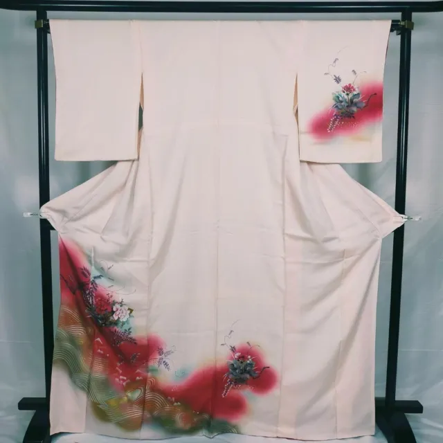 0337:Japanese Kimono  "TUKESAGE"  pure silk Primrose, Wisteria, Peony Flowers