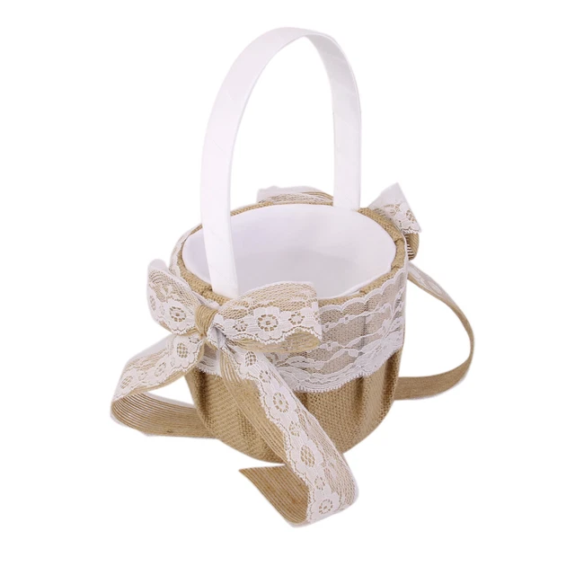 Toile De Jute Mariage Fleur Fille Panier Dentelle Bowknot Décor