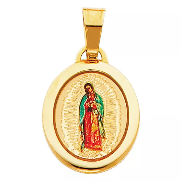 14K Yellow Gold Religious Enamel Lady of Guadalupe Pendant for Necklace Chain