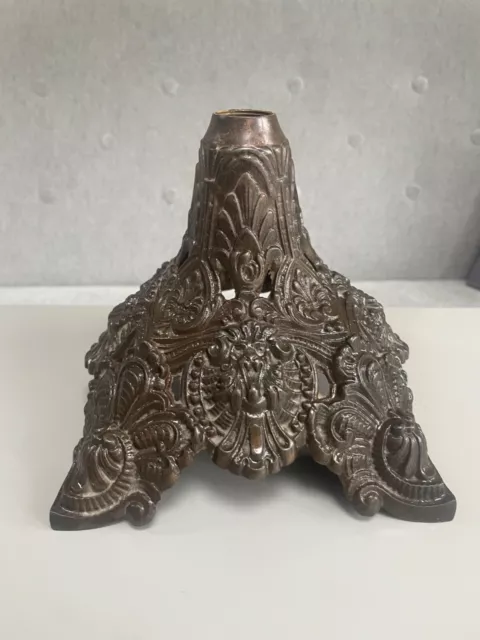 antique cast metal pyramid shape oil lamp base