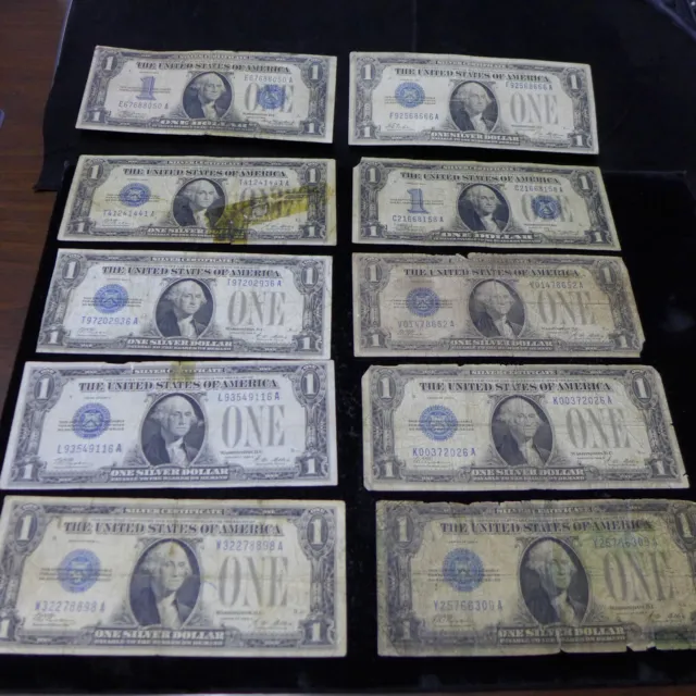 Lot of (10) 1928/1934 One Dollar Funny Back Silver Certificate Blue Seal $1 Note