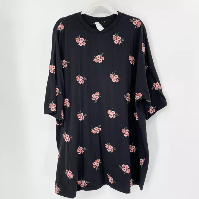 ASOS Floral Oversized T-Shirt Dress Sz 6 Maternity Black Embroidered Short Slv
