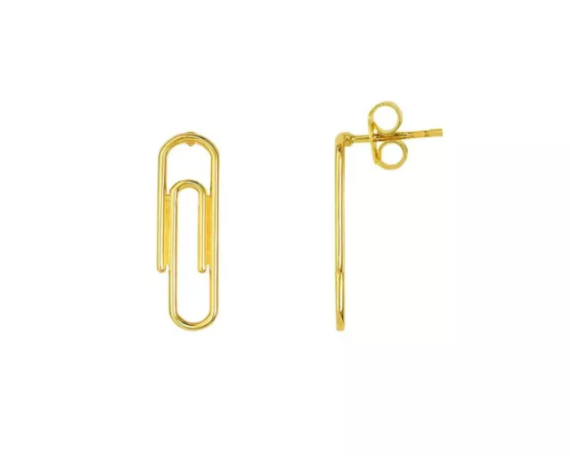 Paperclip Earrings Ear Studs Solid 14K Real Gold Unique Post Stud Earrings Women