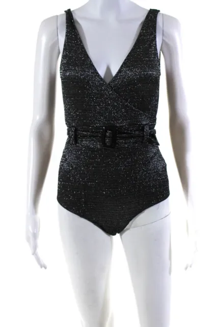 Lisa Marie Fernandez Womens Belted Bodysuit Blouse Black Silver Size 0