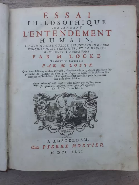 Locke Essai philosophique entendement humain in 4°  chez Mortier 1742 4e ed