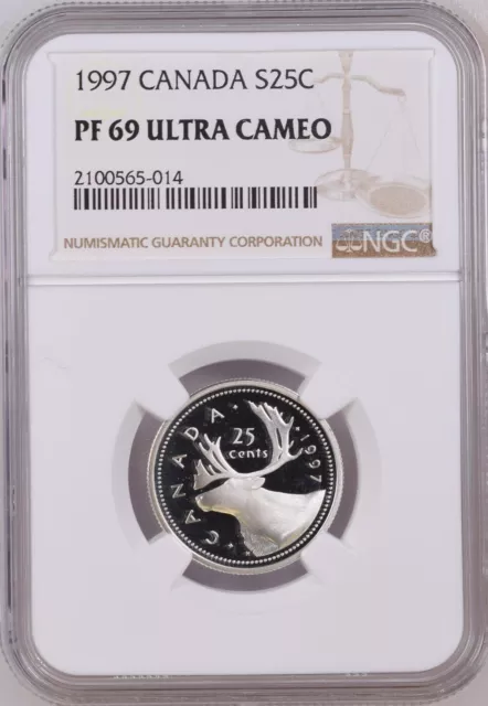 1997 Canada Silver 25 Cent Caribou Quarter Proof NGC PF69