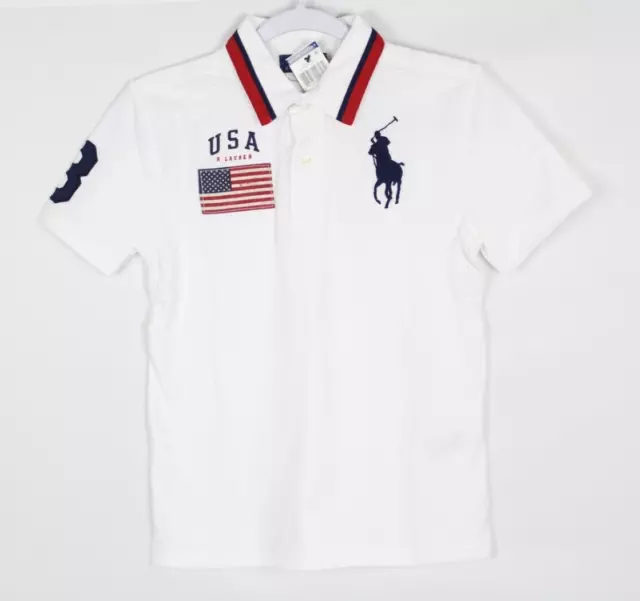 Polo Ralph Lauren Boys Big Pony Polo Mesh USA Flag White / Navy Pony