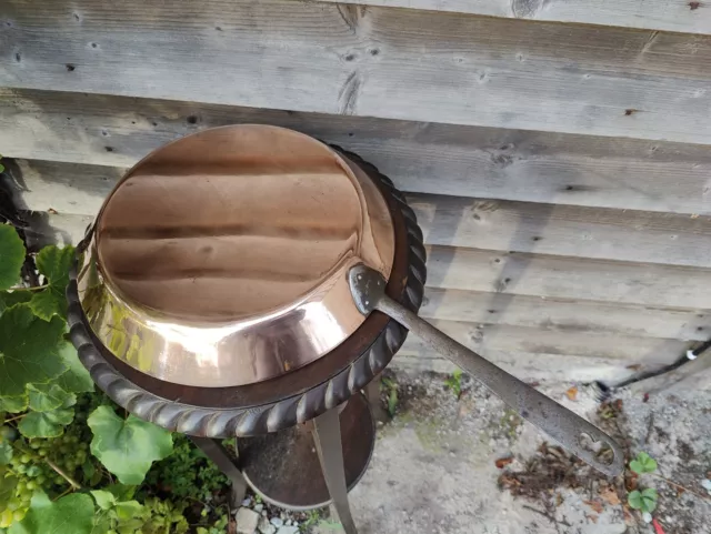 Large Copper Saute Frying Pan With Good Tinning Good Useable 12" 30cm