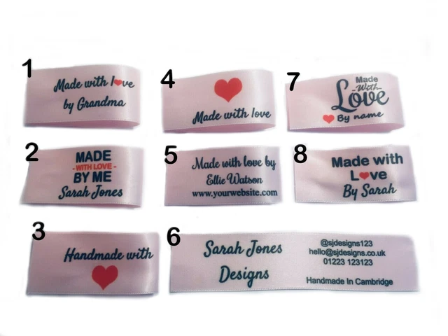 Personalised Light Pink Handmade with love sew stitch in craft hobby labels