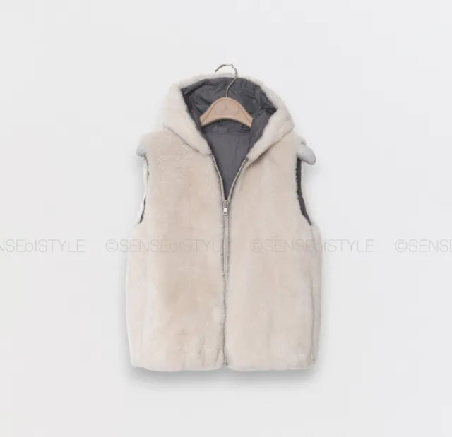Brunello Cucinelli Reversible Cashmere Fur Vest Jacket Monili Hood Italy  XS 38