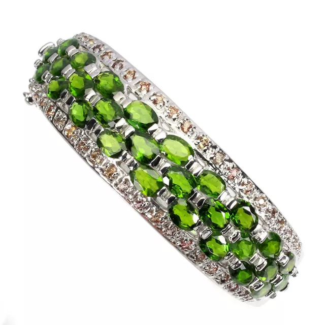 Non Chauffé Ovale Chromé Diopside Saphir Diamant Coupe 925 Argent Bracelet